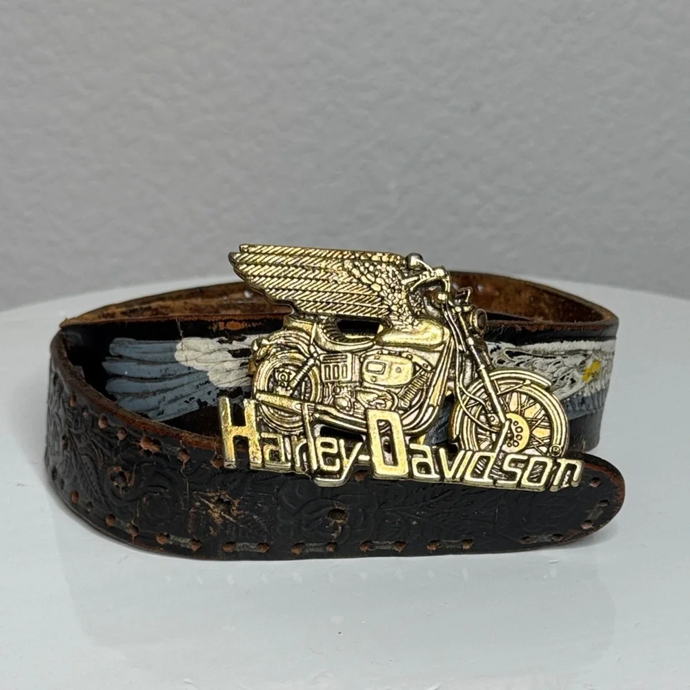 VINTAGE 1991 HARLEY DAVIDSON FREEDOM TO RIDE BUCKLE TOOLED LEATHER EAGLE BELT